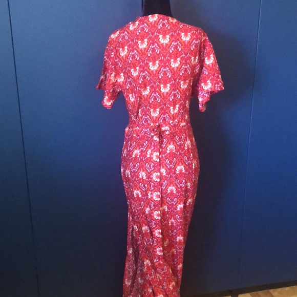 Red patterned boho wrap v neck maxi split dress - Picture 11 of 15